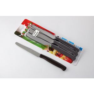 COLTELLI DA TAVOLA 6 PZ SET LAMA LISCIA PUNTA TONDA MARRONE MANICO PLASTICA