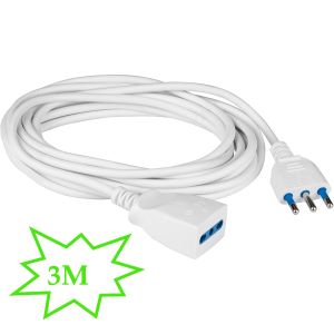PROLUNGA 3 METRI CORRENTE ELETTRICA LINEARE CAVO SPINA 16A PRESA BIPASSO BIANCA