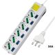 MULTIPRESA 6 POSTI BIPASSO CIABATTA ELETTRICA PRESE SCHUKO 10/16A CON 6 INTERRUTTORI ON/OFF INDIPENDENTI CAVO DA 1,20 METRI