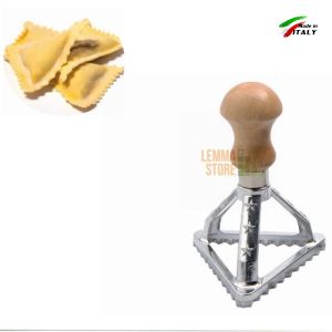 STAMPO TAGLIAPASTA IN ALLUMINIO FORMINE PER BISCOTTI CON MANICO IN LEGNO FORMA TRIANGOLARE CON BORDI ONDULATI