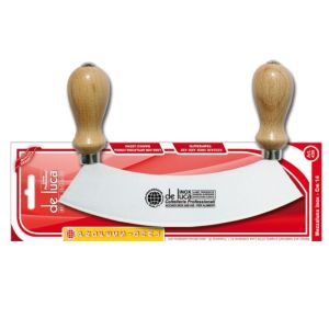 MEZZALUNA COLTELLO TRITAPREZZEMOLO 14 CM INOX MANICO LEGNO