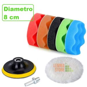 SET SPUGNE PER LUCIDATURA AUTOMOBILE 6PZ  PER TRAPANO 8CM SMERIGLIATRICE FRULLINO LUCIDARE