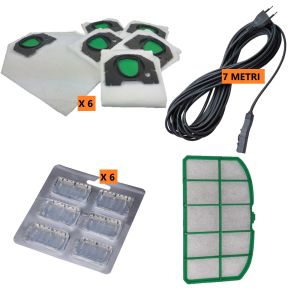 KIT FOLLETTO VK200 220S 6 SACCHETTI PROFUMI FILTRO CAVO 7 MT COMPATIBILI VORWERK